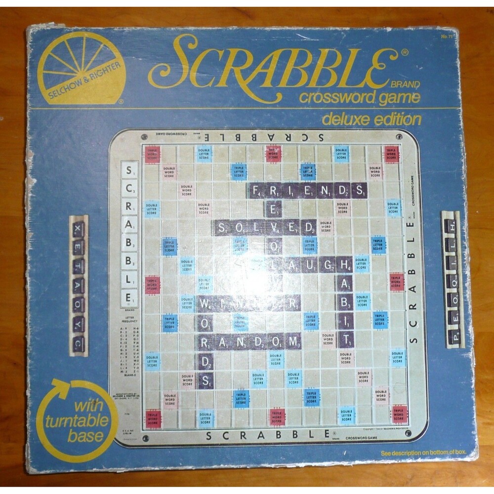 Vintage Scrabble Deluxe Edition Crossword Game w/ Turntable Base
